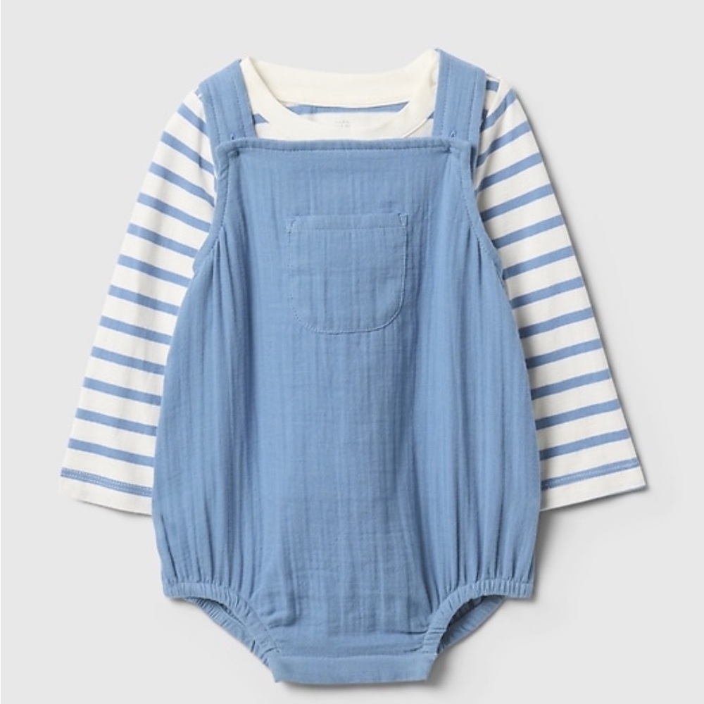 Like New GAP Baby Crinkle Gauze Overall Set - 3-6 months - bubble romper